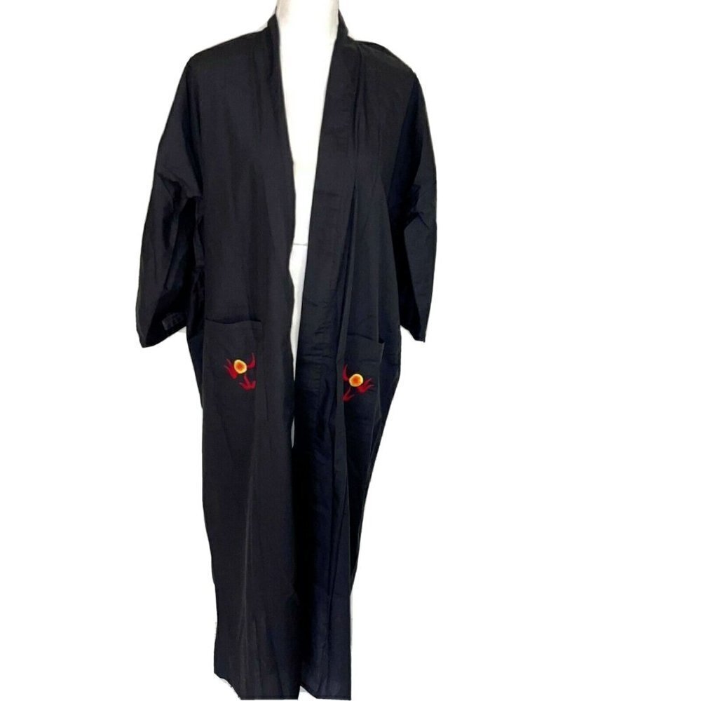 Spencer Gifts Robe Womens One Size OSFM Vintage Unisex Embroidered Dragon Black